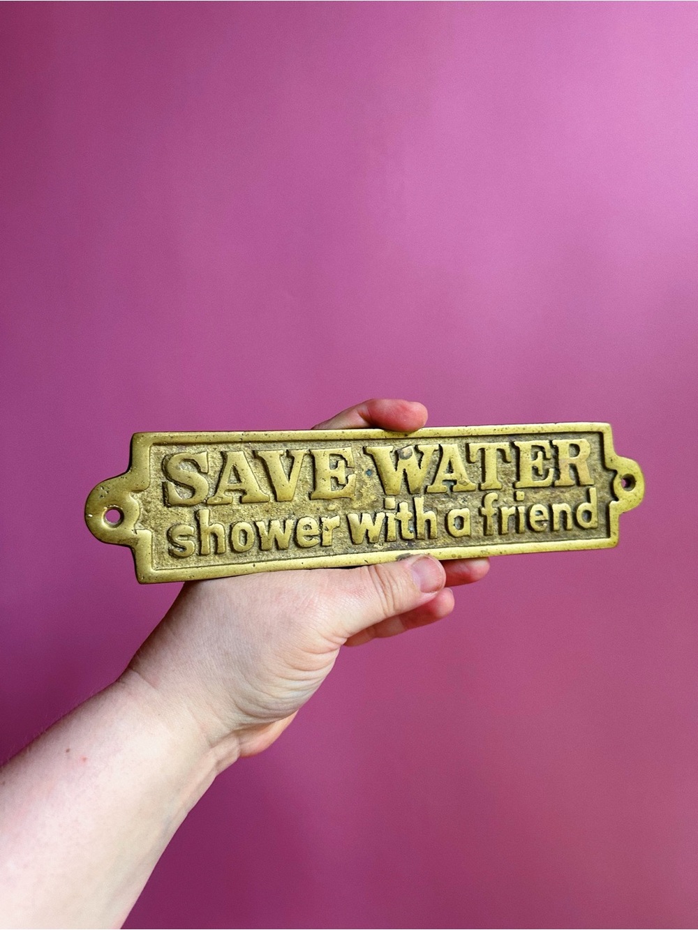Vintage Solid Brass 'Save Water' Wall Plaque - Shower With A Friend